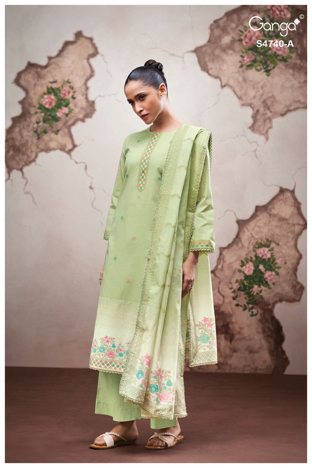 Lishara 4740 Ganga Cotton Jacquard Plazzo Style Suits Wholesale Rate
