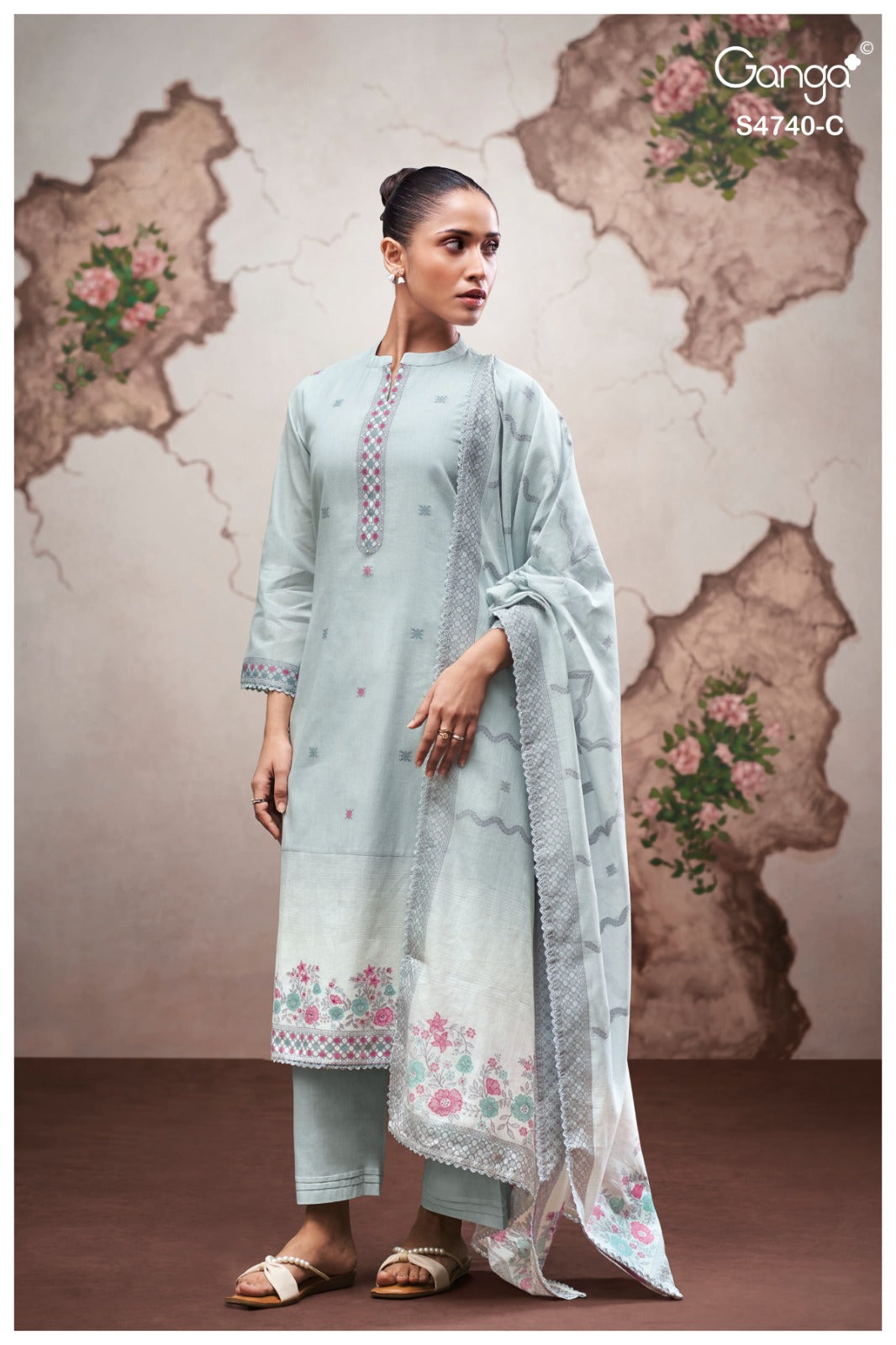 Lishara 4740 Ganga Cotton Jacquard Plazzo Style Suits Wholesale Rate