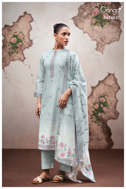 Lishara 4740 Ganga Cotton Jacquard Plazzo Style Suits Wholesale Rate