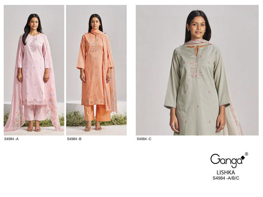 Lishka S4984 Ganga Cotton Satin Pant Style Suits Exporter India