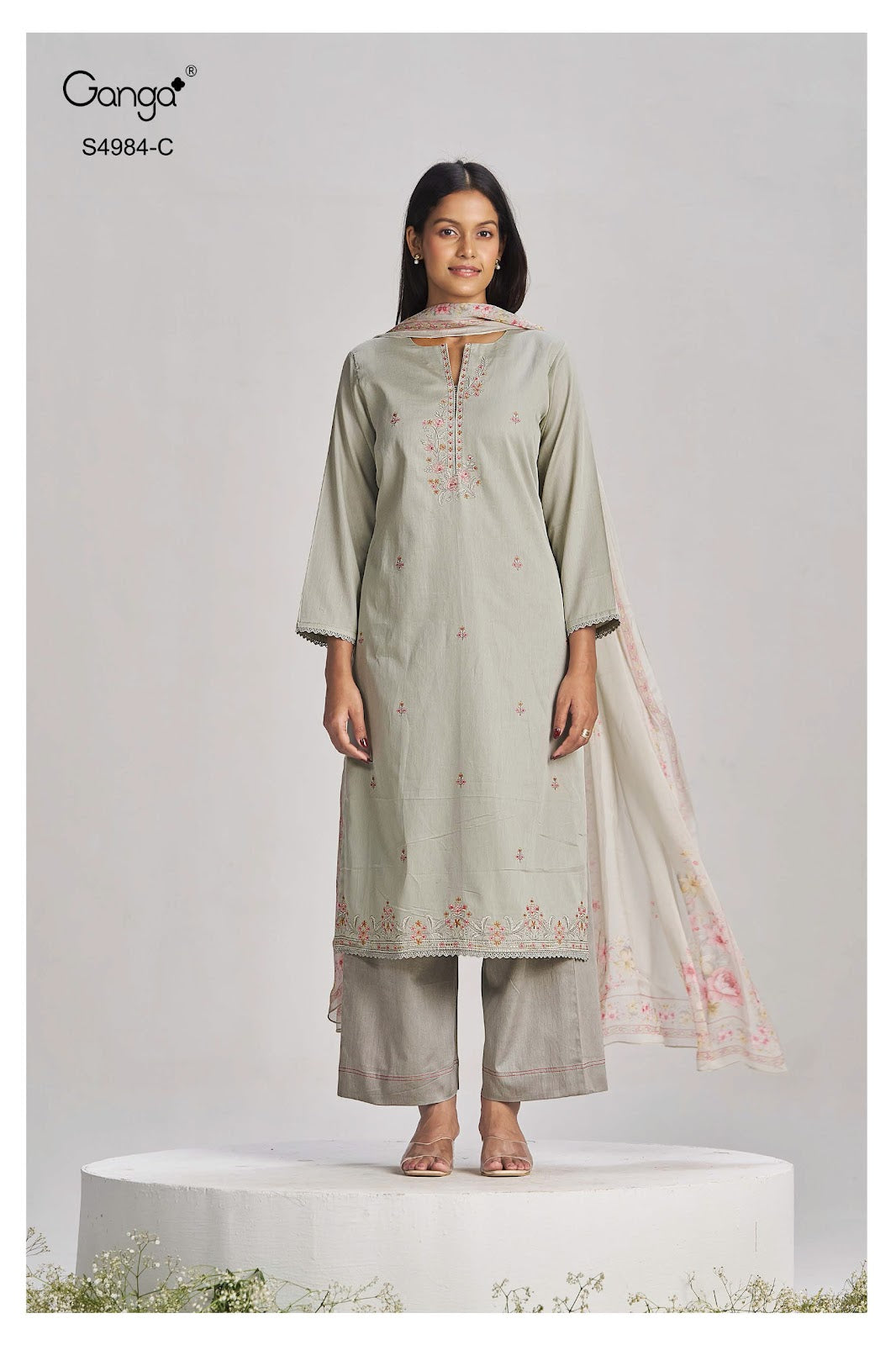 Lishka S4984 Ganga Cotton Satin Pant Style Suits Exporter India