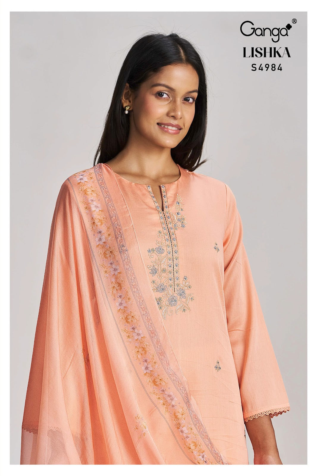 Lishka S4984 Ganga Cotton Satin Pant Style Suits Exporter India
