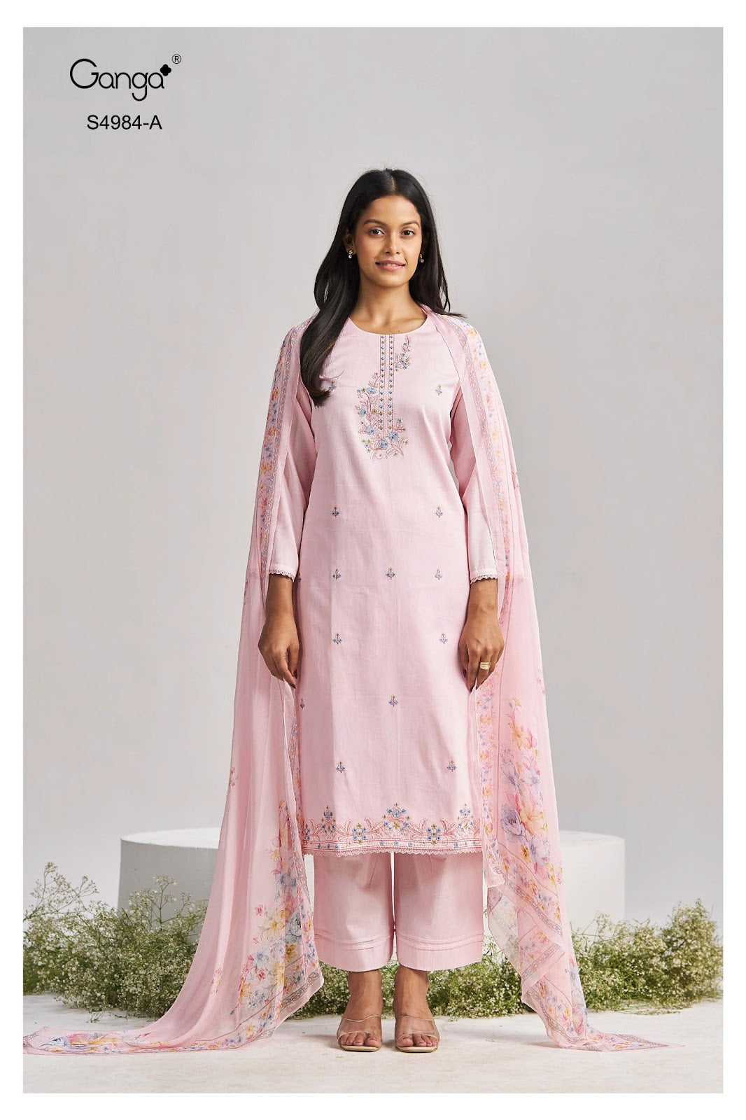 Lishka S4984 Ganga Cotton Satin Pant Style Suits Exporter India