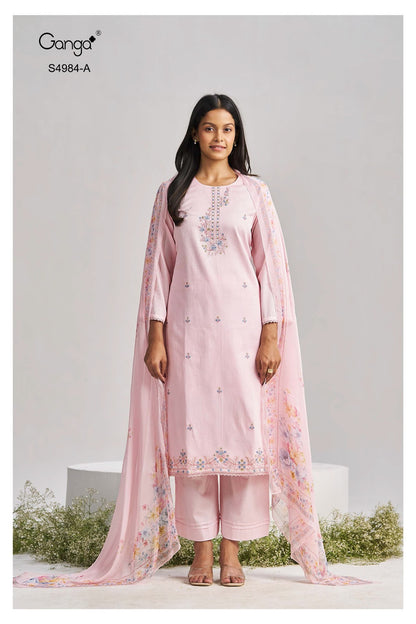 Lishka S4984 Ganga Cotton Satin Pant Style Suits Exporter India