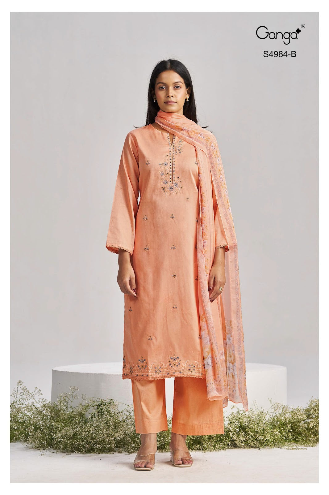 Lishka S4984 Ganga Cotton Satin Pant Style Suits Exporter India