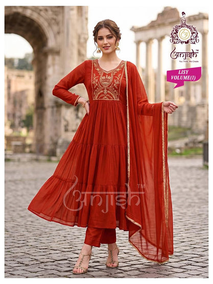 Lisy Vol 1 Anjish Chanderi Readymade Anarkali Suits Supplier