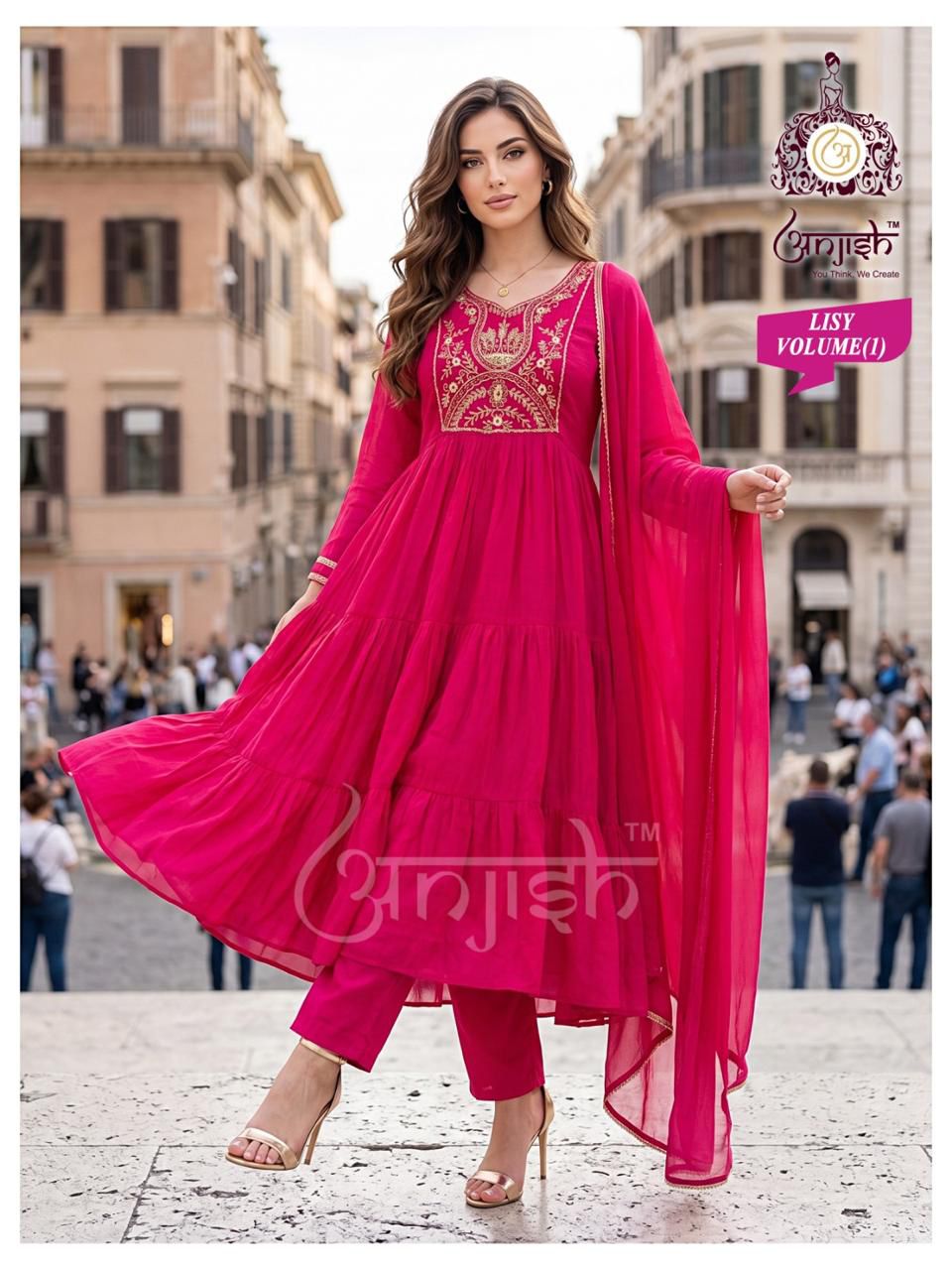 Lisy Vol 1 Anjish Chanderi Readymade Anarkali Suits Supplier