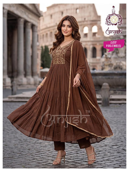 Lisy Vol 1 Anjish Chanderi Readymade Anarkali Suits Supplier