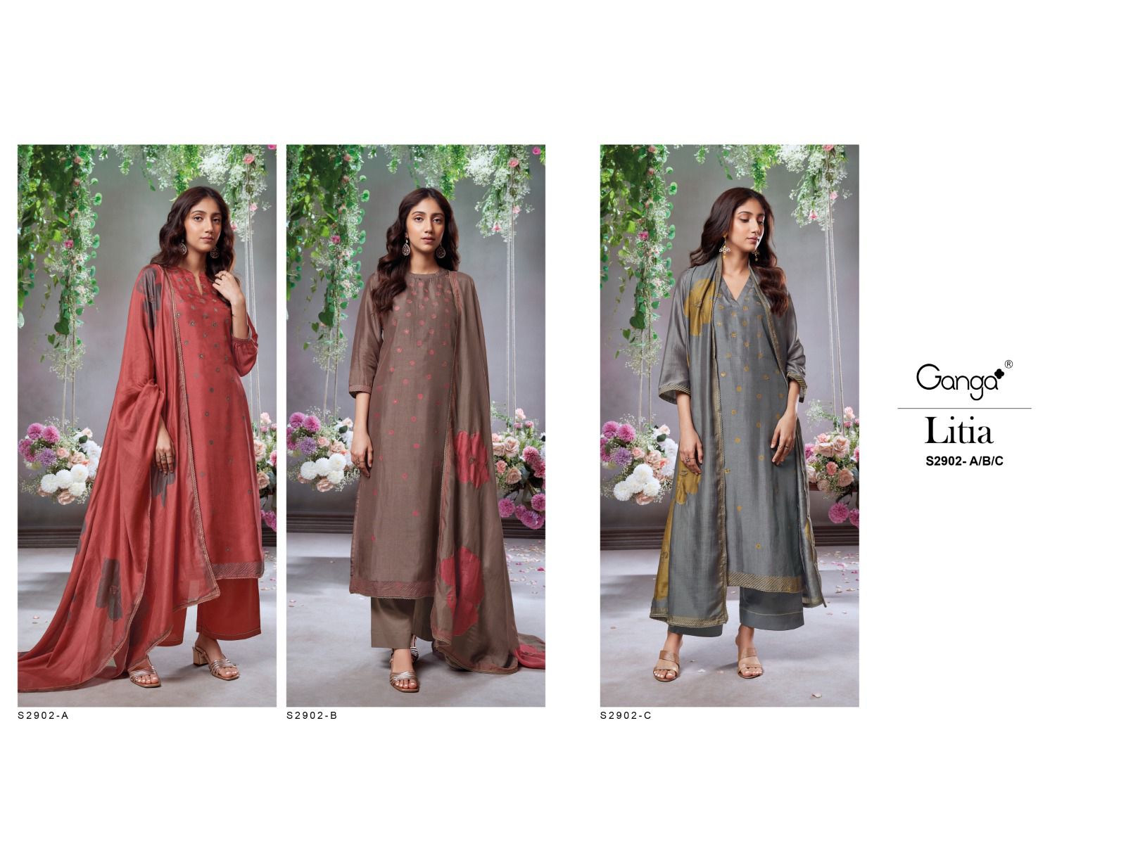 Litia 2902 Ganga Russian Silk Plazzo Style Suits Exporter