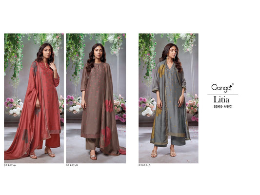 Litia 2902 Ganga Russian Silk Plazzo Style Suits Exporter