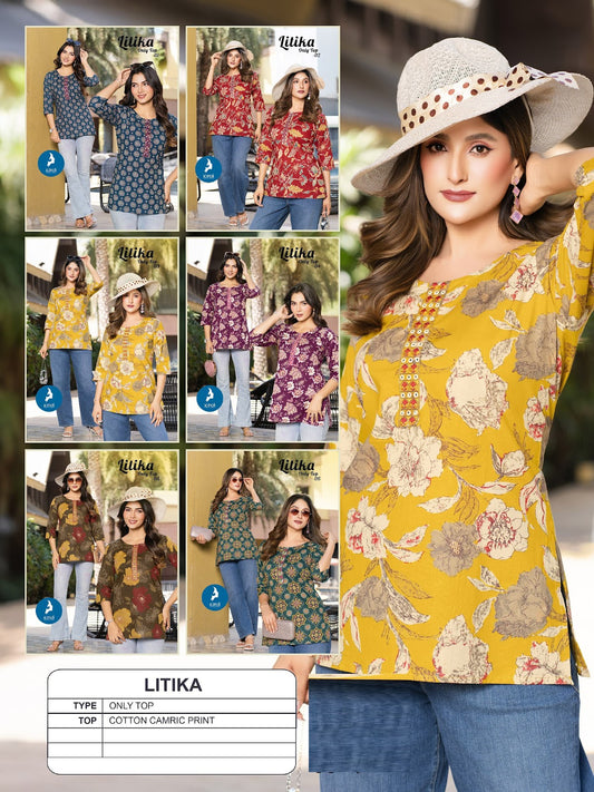 Litika Kaya Cotton Cambric Fancy Tops Wholesale Rate