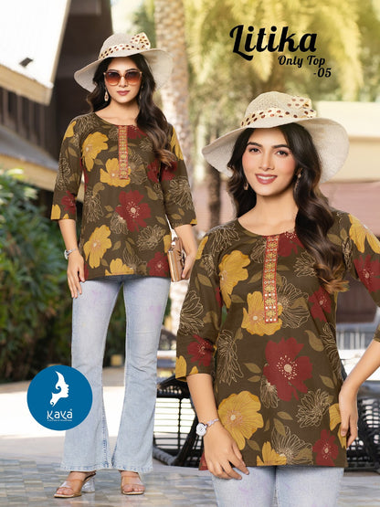 Litika Kaya Cotton Cambric Fancy Tops Wholesale Rate