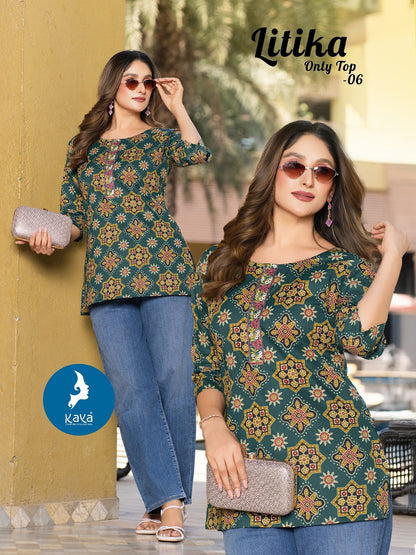 Litika Kaya Cotton Cambric Fancy Tops Wholesale Rate