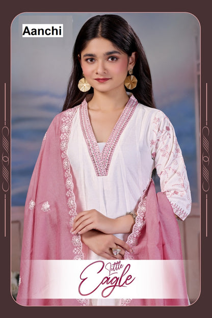 Little Eagle Aanchi Vichitra Silk Girls Readymade Anarkali Suits Wholesale Price
