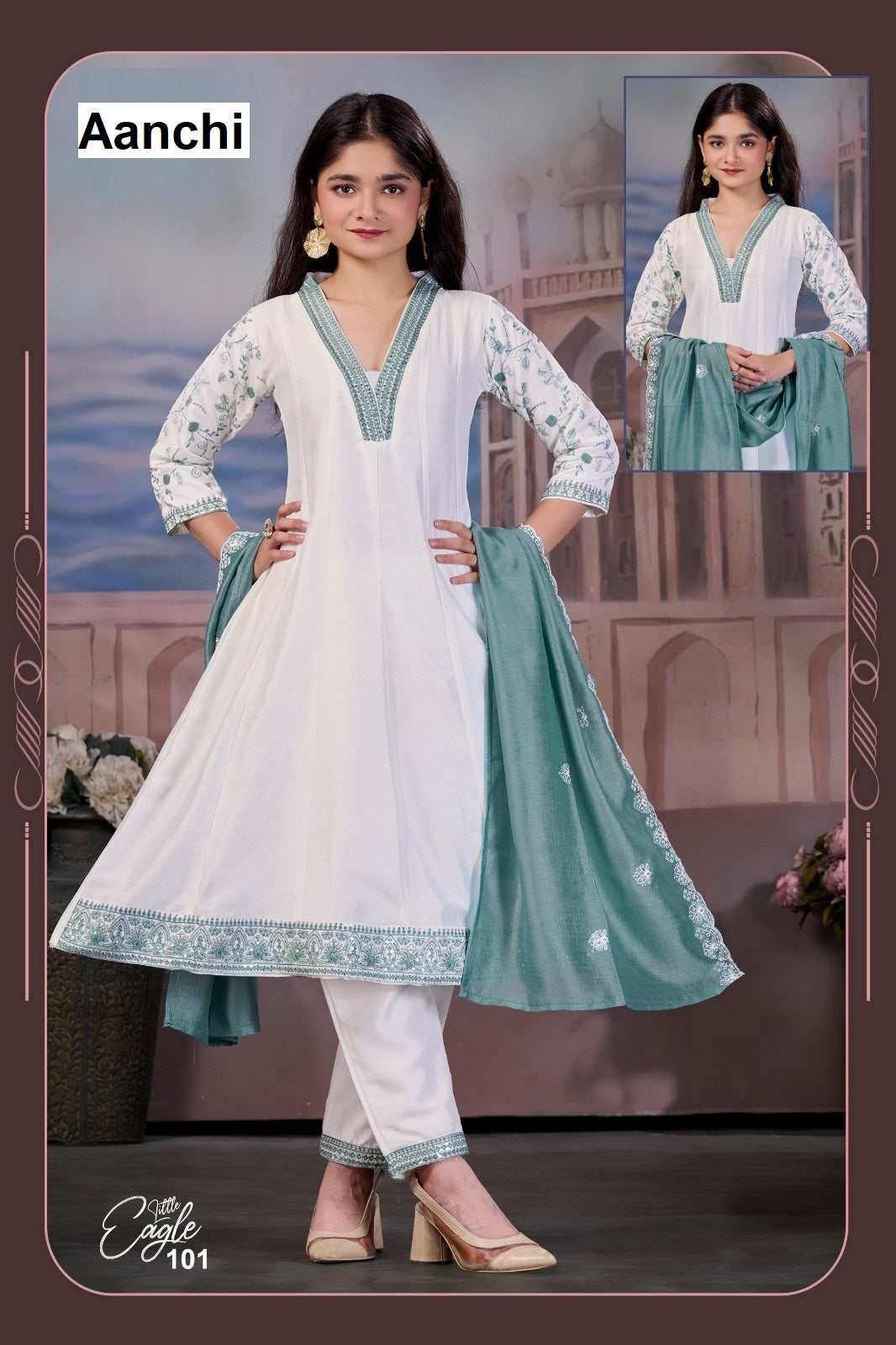 Little Eagle Aanchi Vichitra Silk Girls Readymade Anarkali Suits Wholesale Price