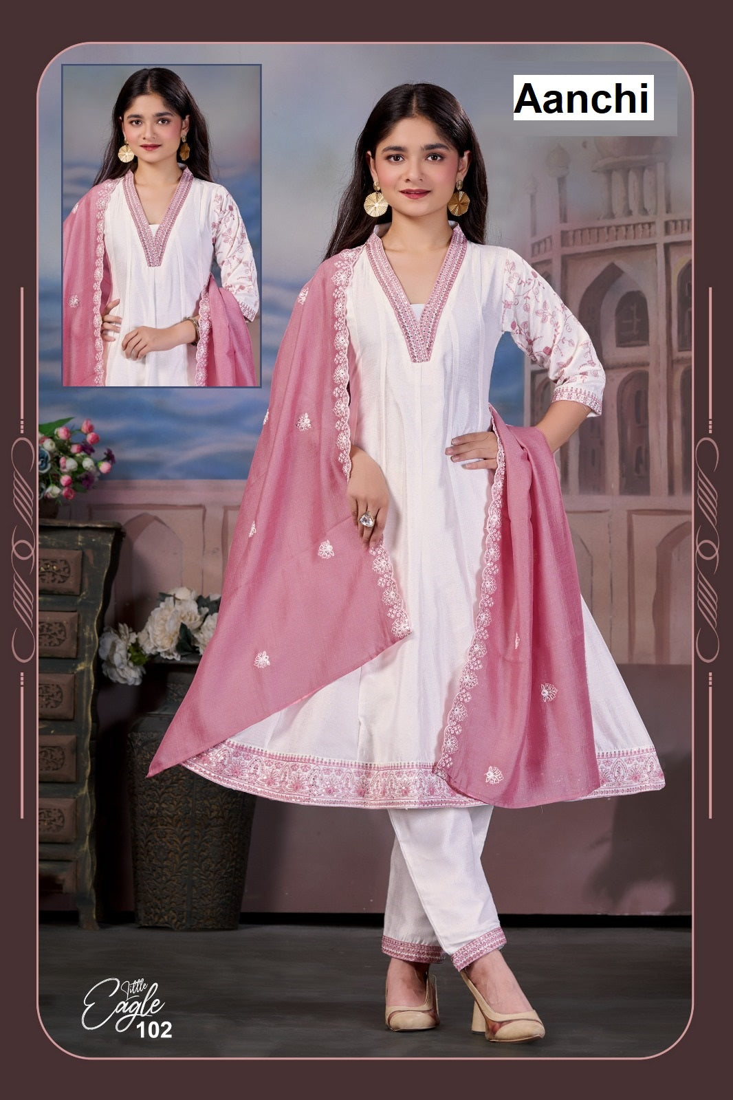 Little Eagle Aanchi Vichitra Silk Girls Readymade Anarkali Suits Wholesale Price