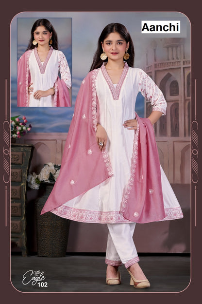 Little Eagle Aanchi Vichitra Silk Girls Readymade Anarkali Suits Wholesale Price