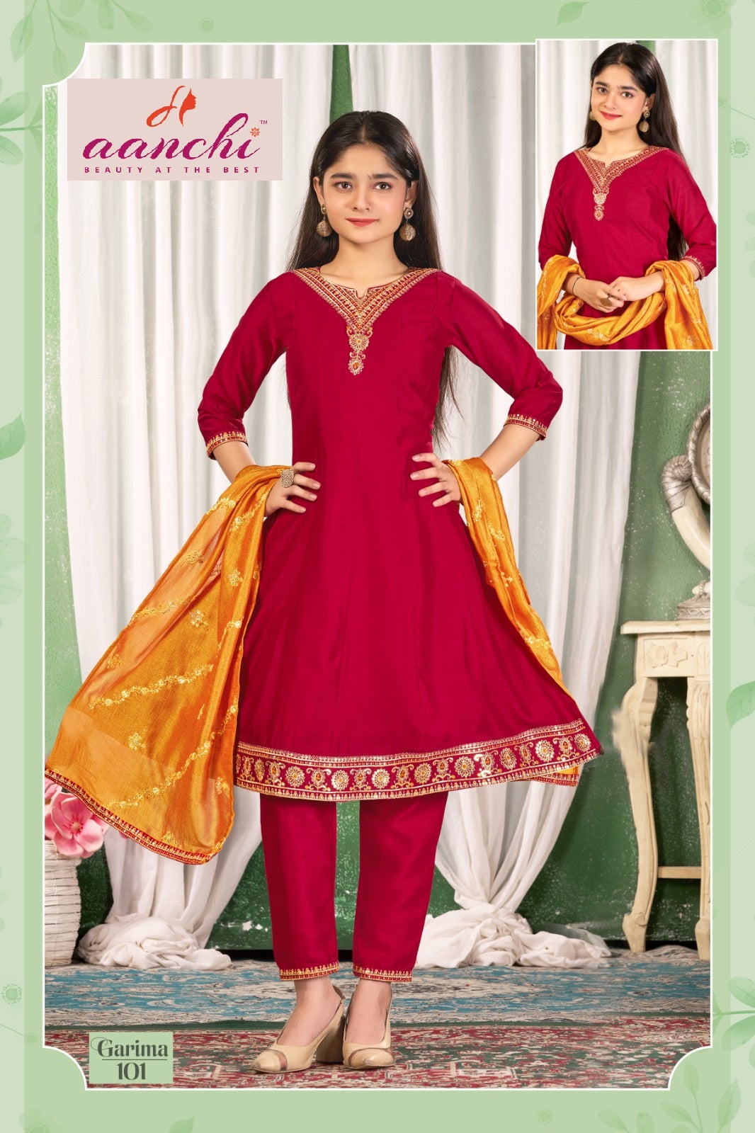 Little Garima Anarkali Aanchi Vichitra Silk Girls Readymade Pant Suits Wholesaler Ahmedabad