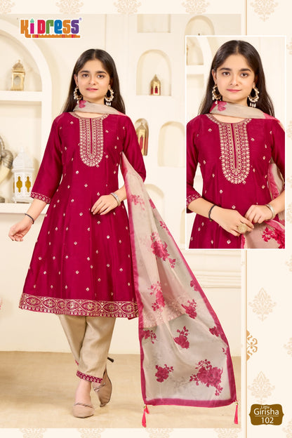 Little Girisha Kidress Aanchi Vichitra Silk Girls Readymade Pant Suits Exporter Ahmedabad