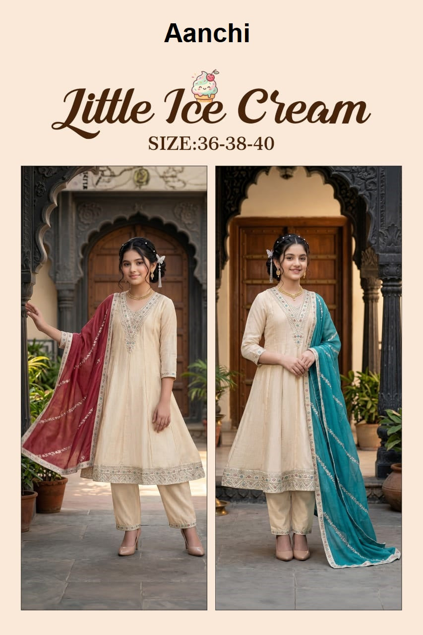 Little Ice Cream Aanchi Vichitra Silk Girls Readymade Anarkali Suits Manufacturer