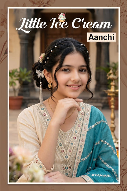 Little Ice Cream Aanchi Vichitra Silk Girls Readymade Anarkali Suits Manufacturer