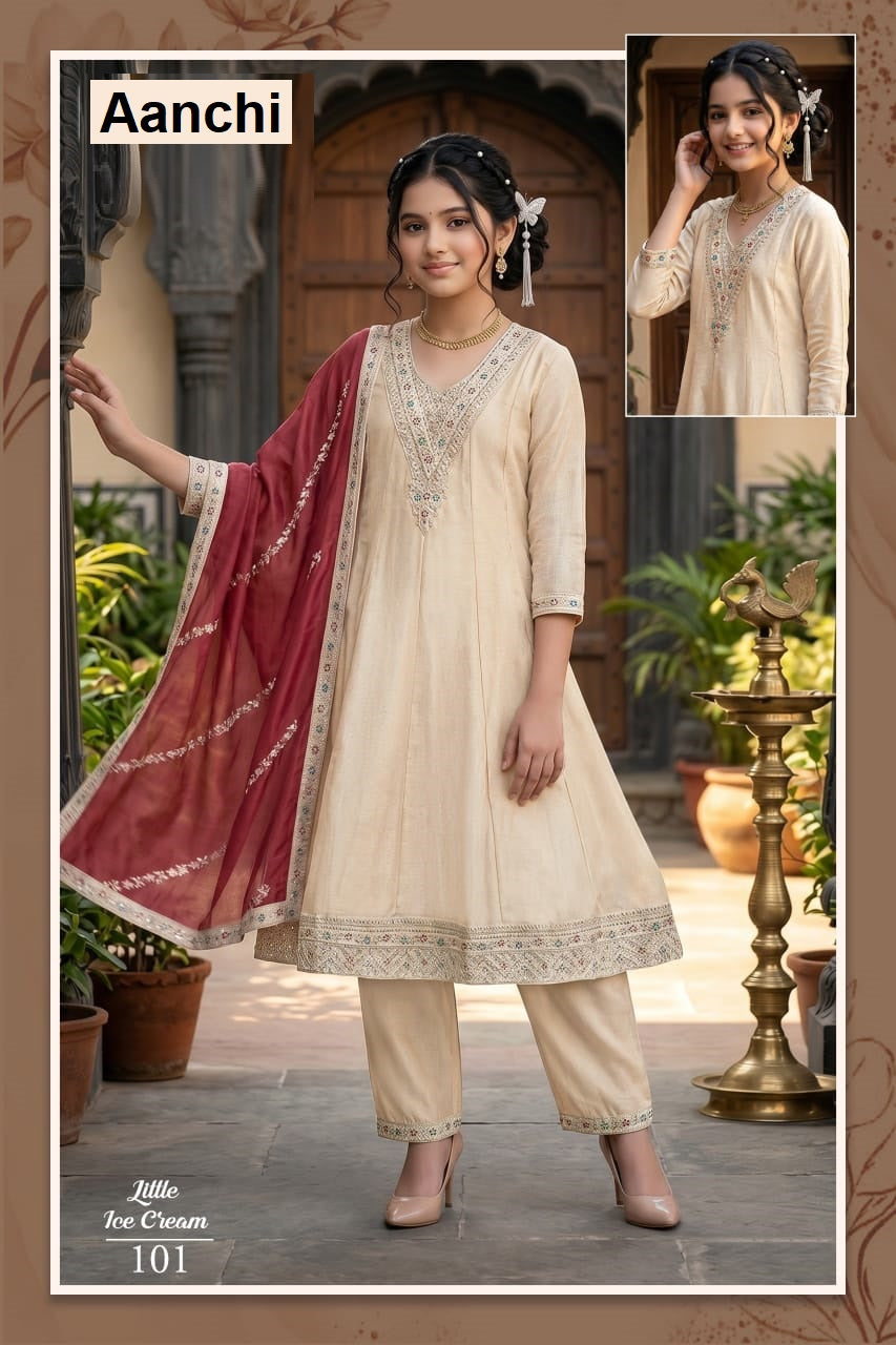 Little Ice Cream Aanchi Vichitra Silk Girls Readymade Anarkali Suits Manufacturer
