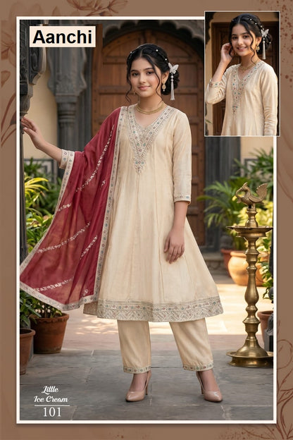 Little Ice Cream Aanchi Vichitra Silk Girls Readymade Anarkali Suits Manufacturer