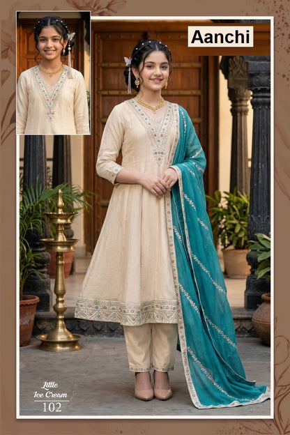 Little Ice Cream Aanchi Vichitra Silk Girls Readymade Anarkali Suits Manufacturer