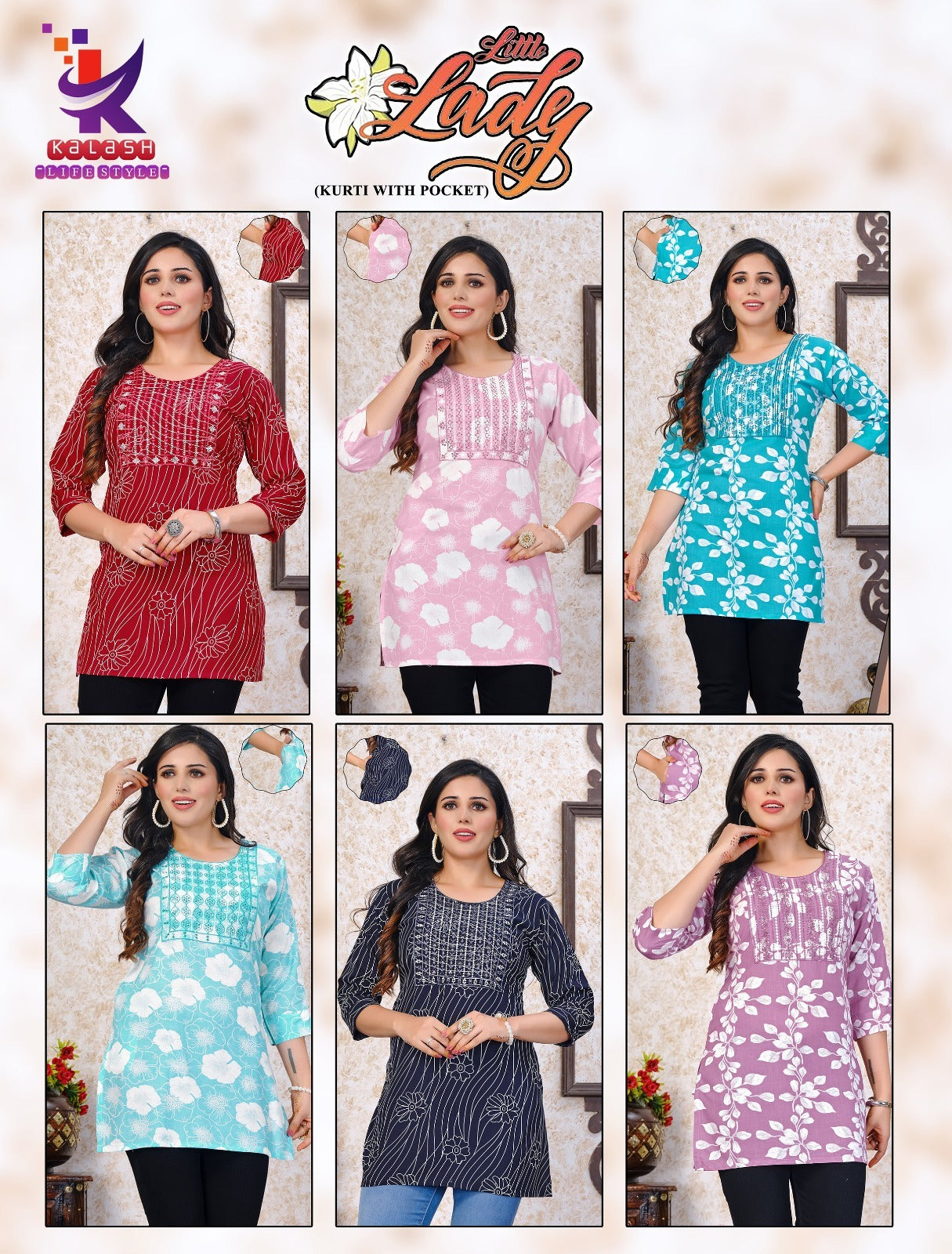 Little Lady Mlm Kalash Lifestyle Rayon 14Kg Short Kurtis Exporter