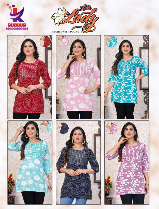 Little Lady Mlm Kalash Lifestyle Rayon 14Kg Short Kurtis Exporter