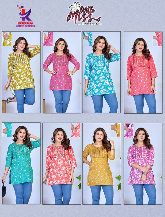 Little Miss 4 Mlm Kalash Lifestyle Rayon 14Kg Short Kurtis Supplier