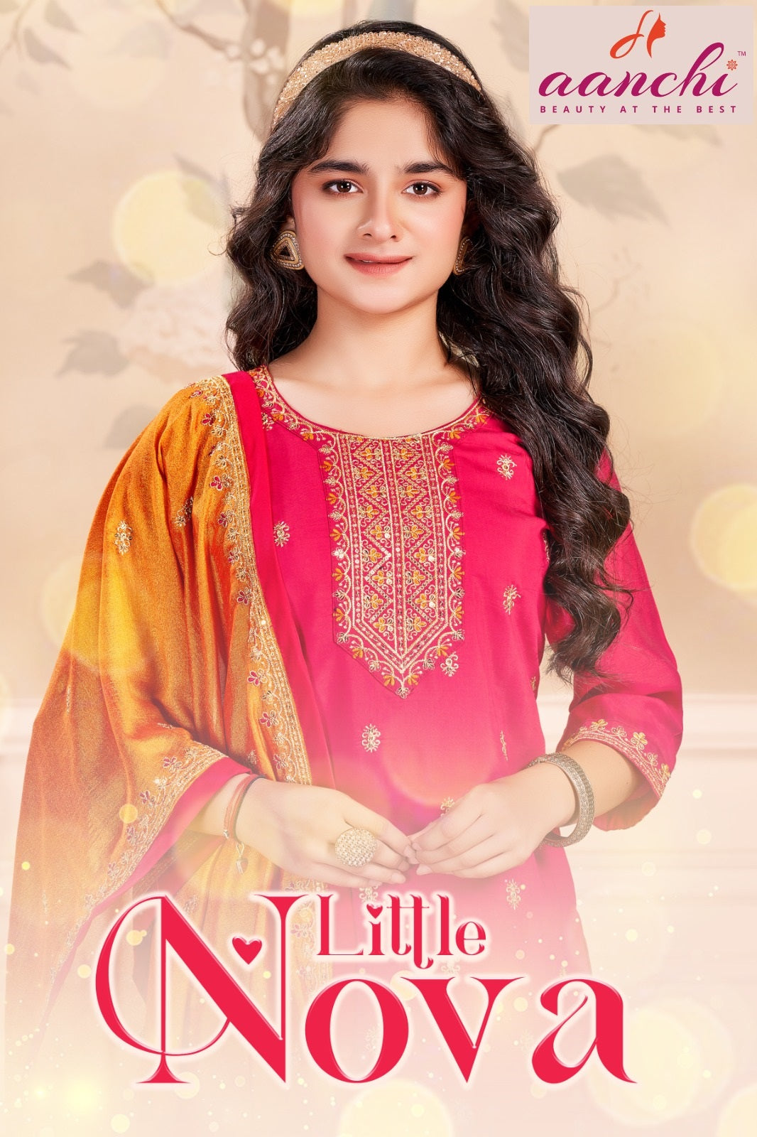 Little Nova Aanchi Roman Silk Girls Readymade Pant Suits Wholesale Price