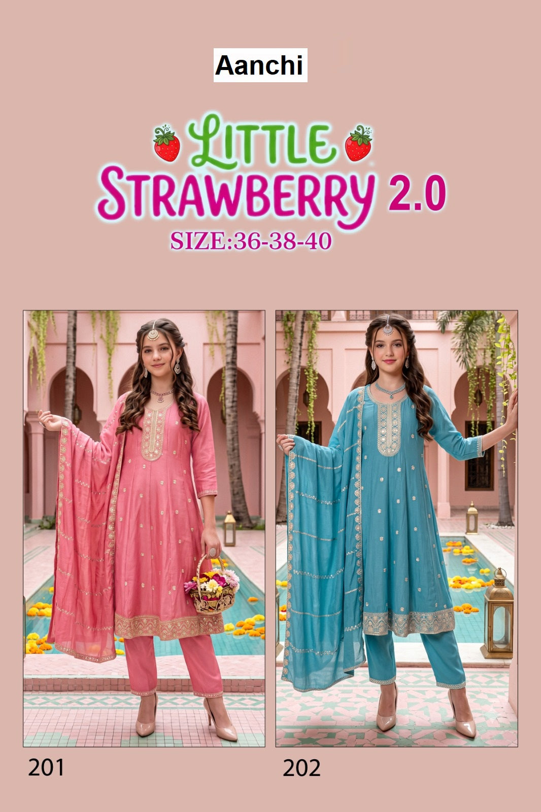 Little Strawberry 2.0 Aanchi Vichitra Silk Girls Readymade Pant Suits Supplier Ahmedabad