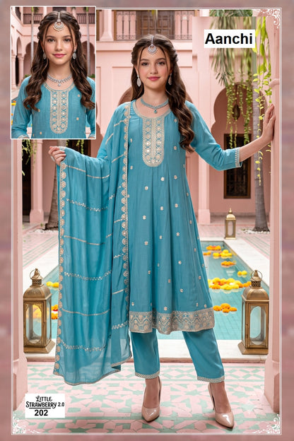 Little Strawberry 2.0 Aanchi Vichitra Silk Girls Readymade Pant Suits Supplier Ahmedabad