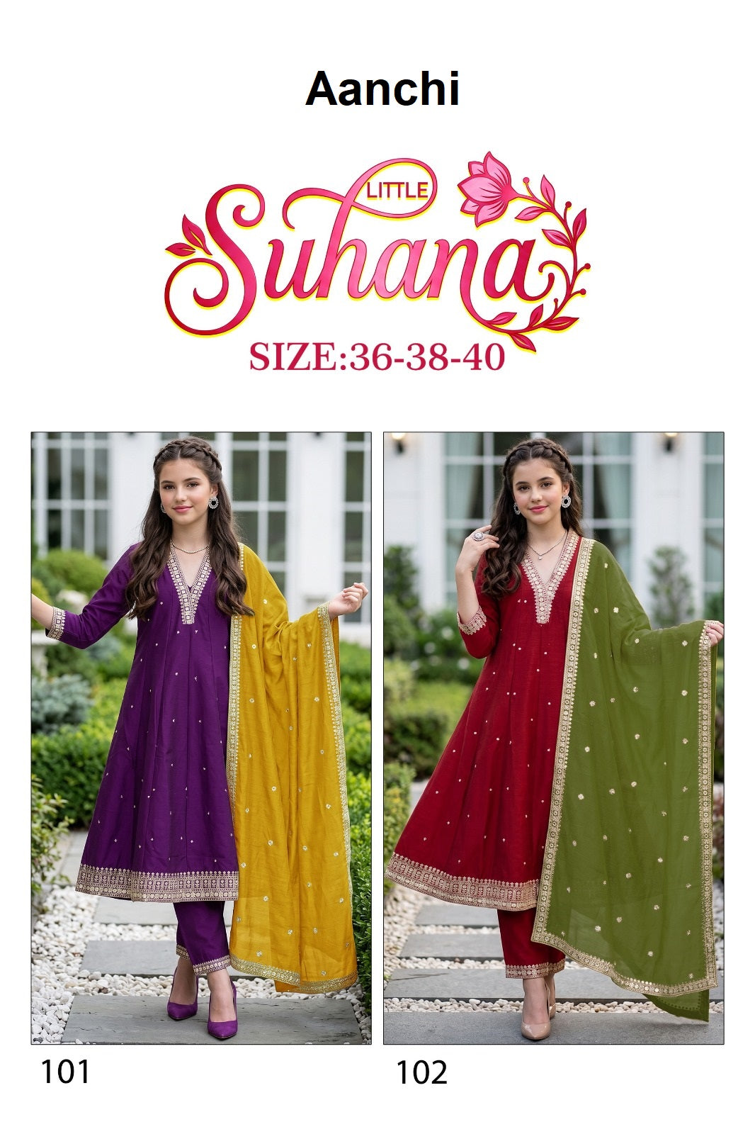 Little Suhana Aanchi Vichitra Silk Girls Readymade Anarkali Suits Exporter India