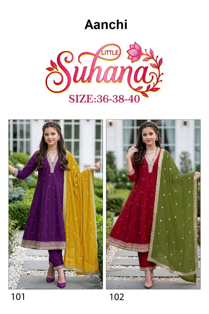 Little Suhana Aanchi Vichitra Silk Girls Readymade Anarkali Suits Exporter India