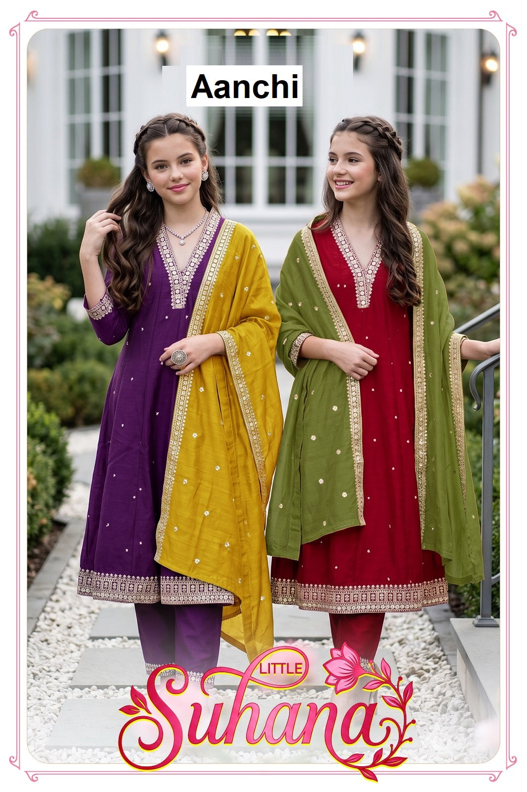 Little Suhana Aanchi Vichitra Silk Girls Readymade Anarkali Suits Exporter India