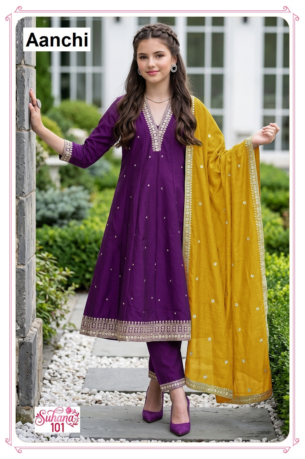Little Suhana Aanchi Vichitra Silk Girls Readymade Anarkali Suits Exporter India
