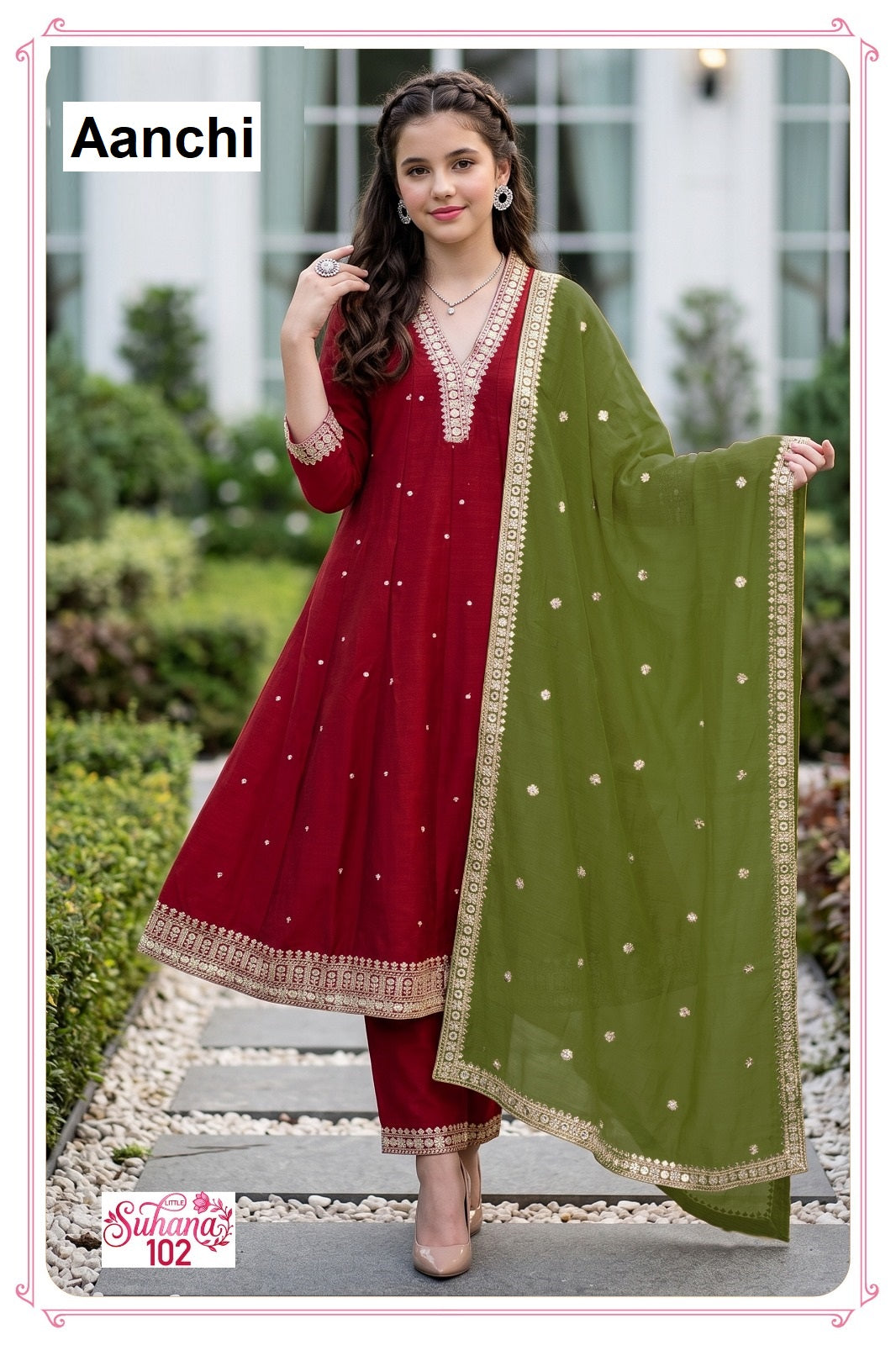 Little Suhana Aanchi Vichitra Silk Girls Readymade Anarkali Suits Exporter India