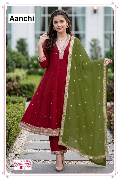 Little Suhana Aanchi Vichitra Silk Girls Readymade Anarkali Suits Exporter India