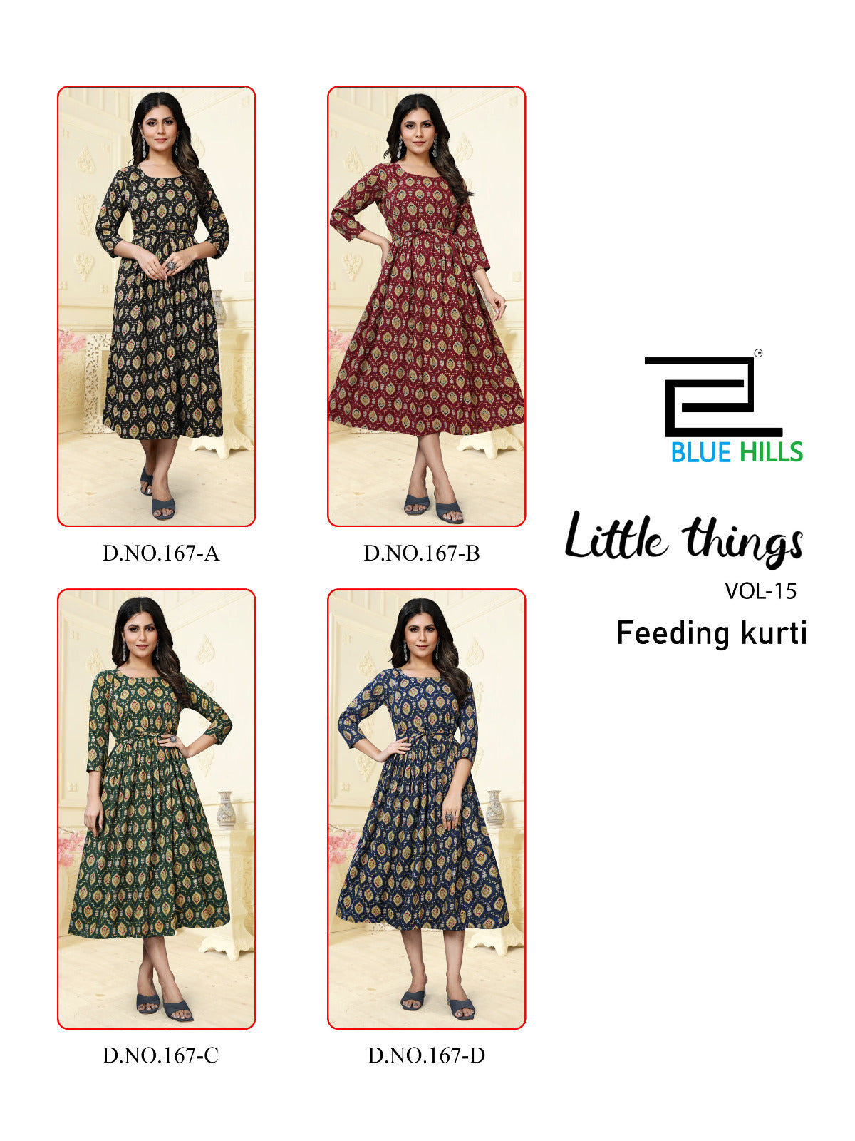Little Things Vol 15 Blue Hills Rayon Capsule Feeding Kurtis Wholesaler India