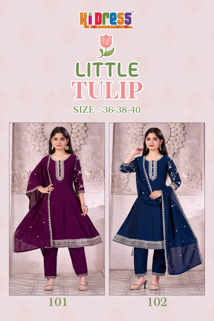 Little Tulip Kidress Aanchi Vichitra Silk Girls Readymade Pant Suits Wholesaler Ahmedabad