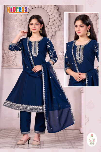 Little Tulip Kidress Aanchi Vichitra Silk Girls Readymade Pant Suits Wholesaler Ahmedabad