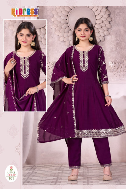 Little Tulip Kidress Aanchi Vichitra Silk Girls Readymade Pant Suits Wholesaler Ahmedabad