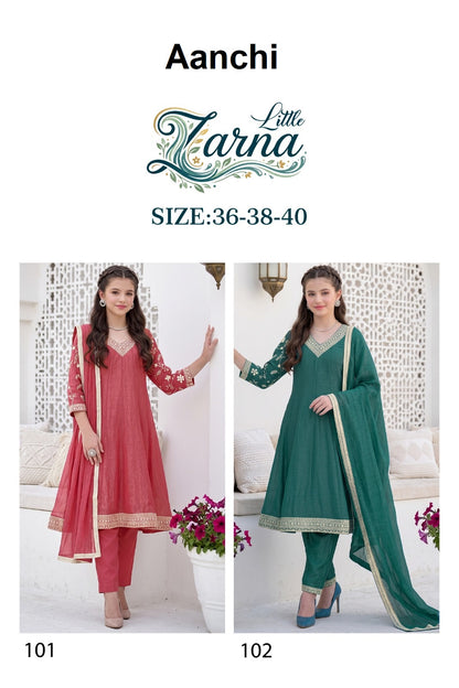 Little Zarna Aanchi Crunchy Girls Readymade Anarkali Suits Supplier India