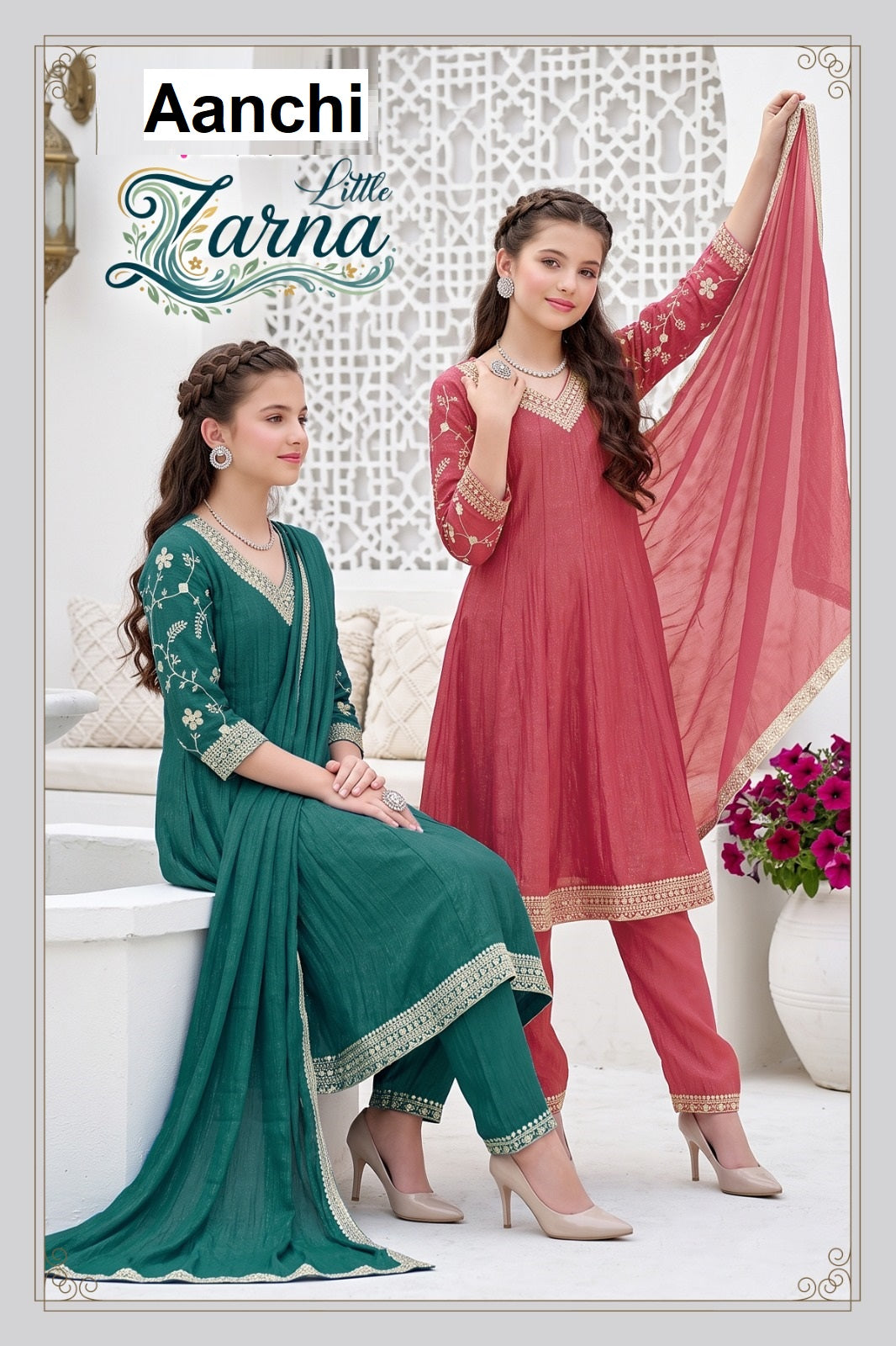 Little Zarna Aanchi Crunchy Girls Readymade Anarkali Suits Supplier India