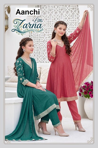 Little Zarna Aanchi Crunchy Girls Readymade Anarkali Suits Supplier India