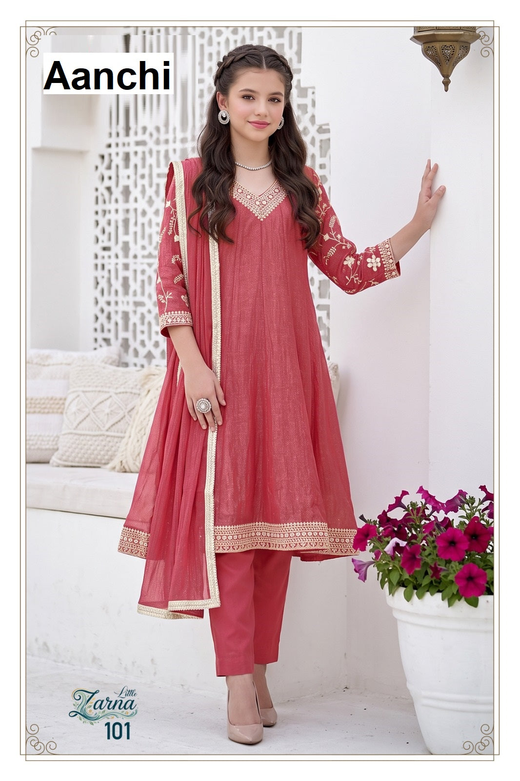 Little Zarna Aanchi Crunchy Girls Readymade Anarkali Suits Supplier India