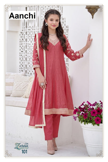 Little Zarna Aanchi Crunchy Girls Readymade Anarkali Suits Supplier India