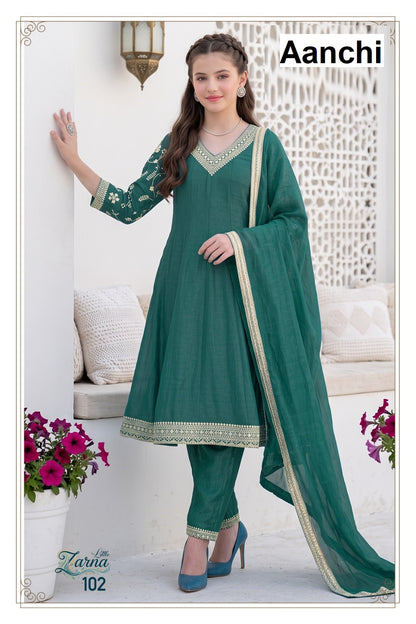 Little Zarna Aanchi Crunchy Girls Readymade Anarkali Suits Supplier India